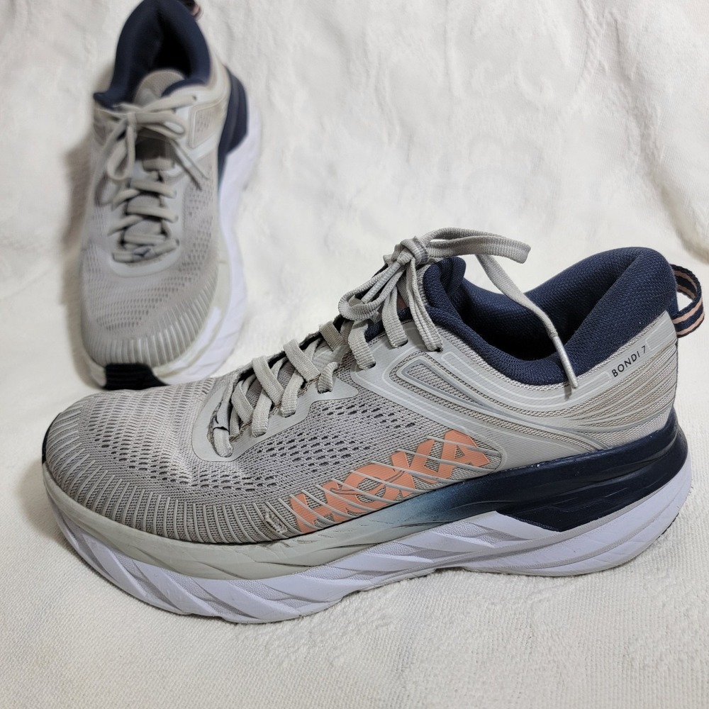 Hoka One One Womens‎ Bondi 7 1110519 LRBI Gray Running Shoes Sneakers Size 8